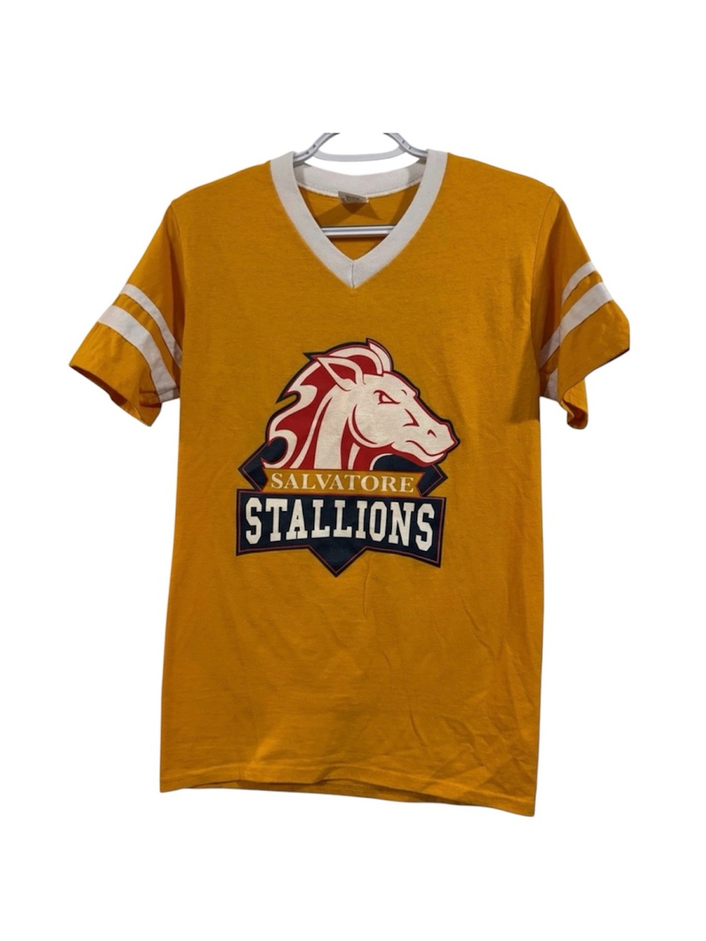 TVD Vampire Diaries Yellow V Neck Graphic Shirt Small Mystic Falls Fan Tee
